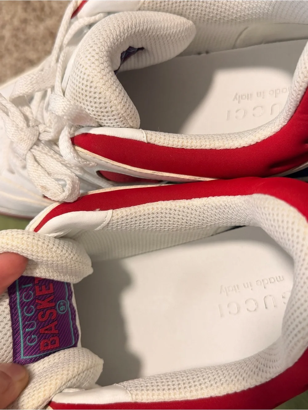 Gucci White and Red Leather Low-Top Sneakers